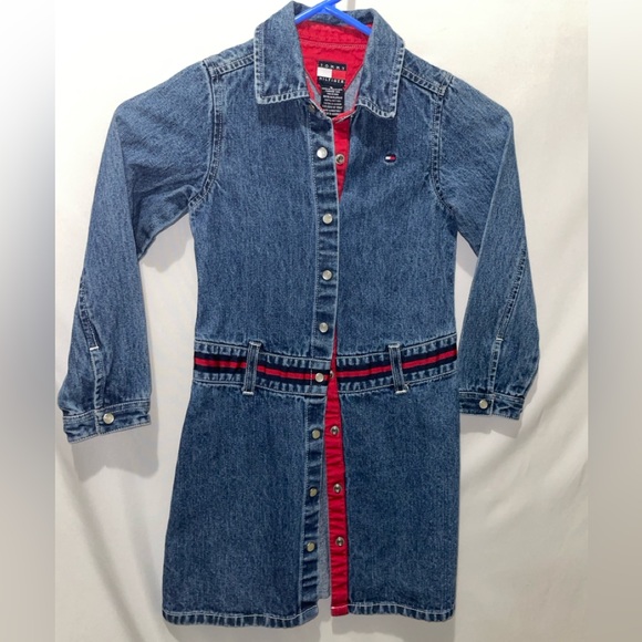 Tommy Hilfiger Denim Dress Girls Long Sleeve Pearl Snap Jumper Size 6 - Picture 1 of 7
